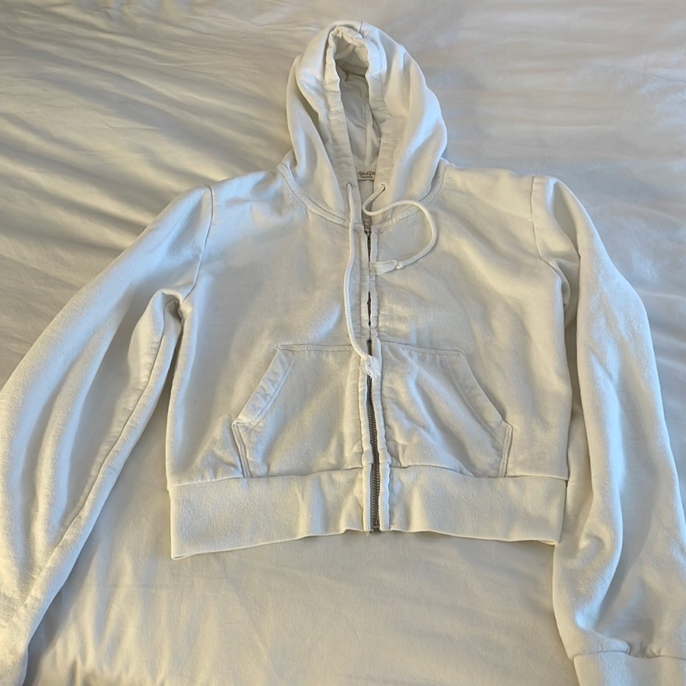 Brandy Melville Full Zip White Hoodie Cropped